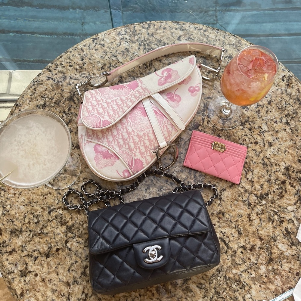 Chanel card holder pink wallet small leather good